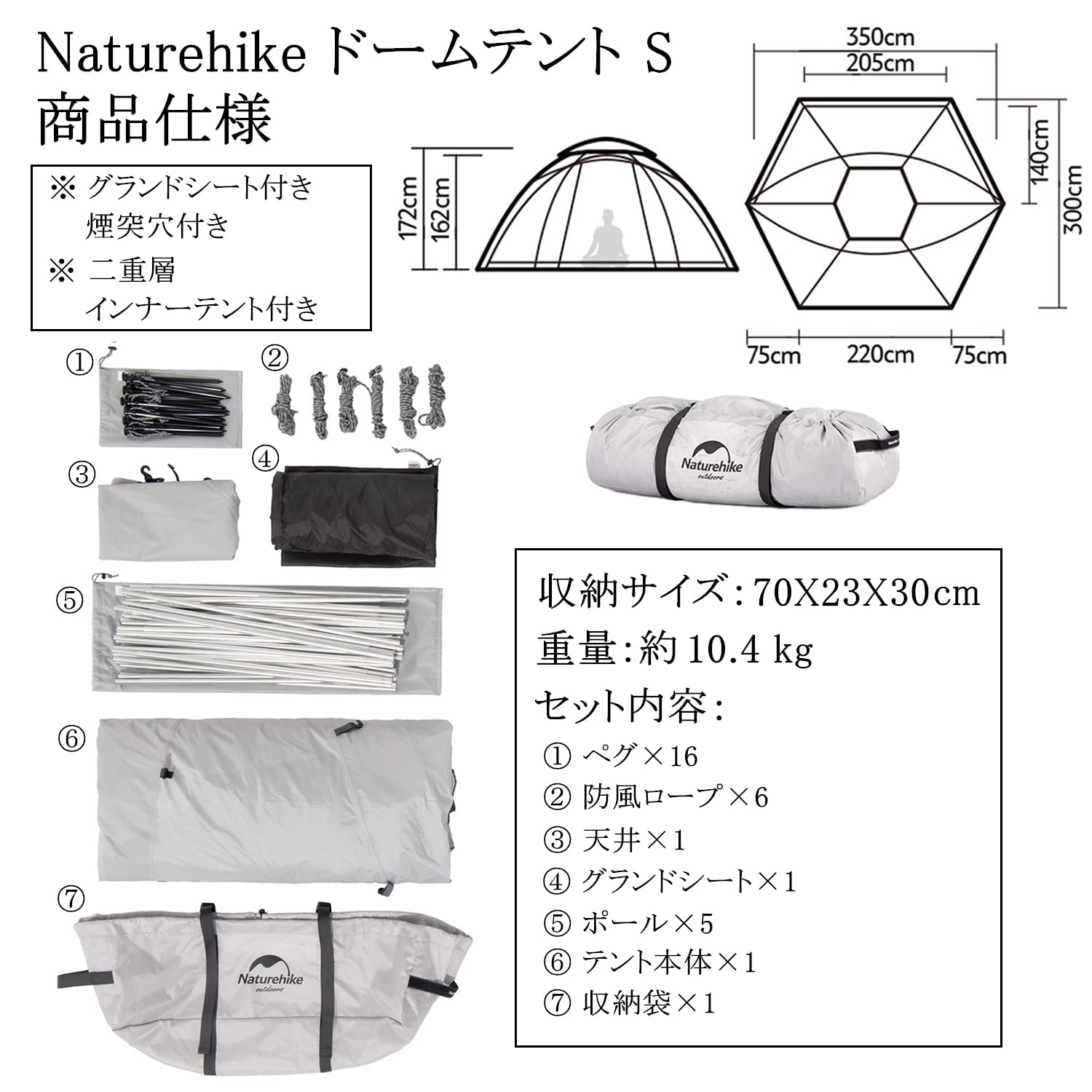 Amazon.co.jp: Naturehike ドームテント 測地線構造 登山 雪用スカート